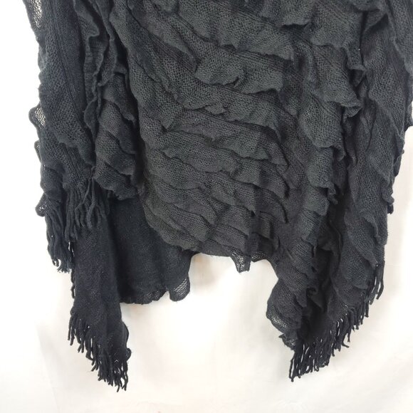 Colleen Lopez Black Knitted Poncho Fringe Bottom Batwing Cape One Size Missy - Picture 5 of 7